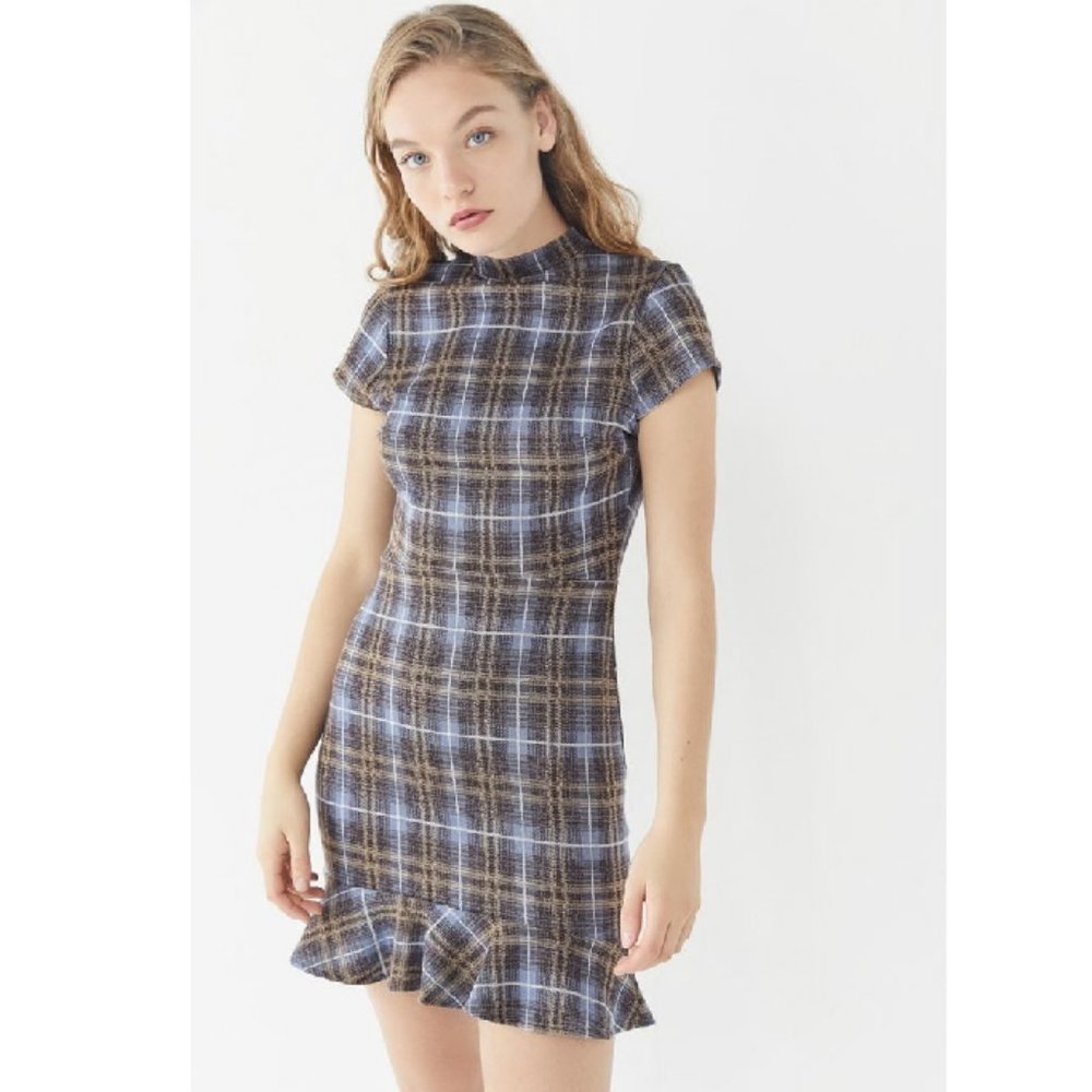 Urban Outfitters Highland Plaid Mock-Neck Dress